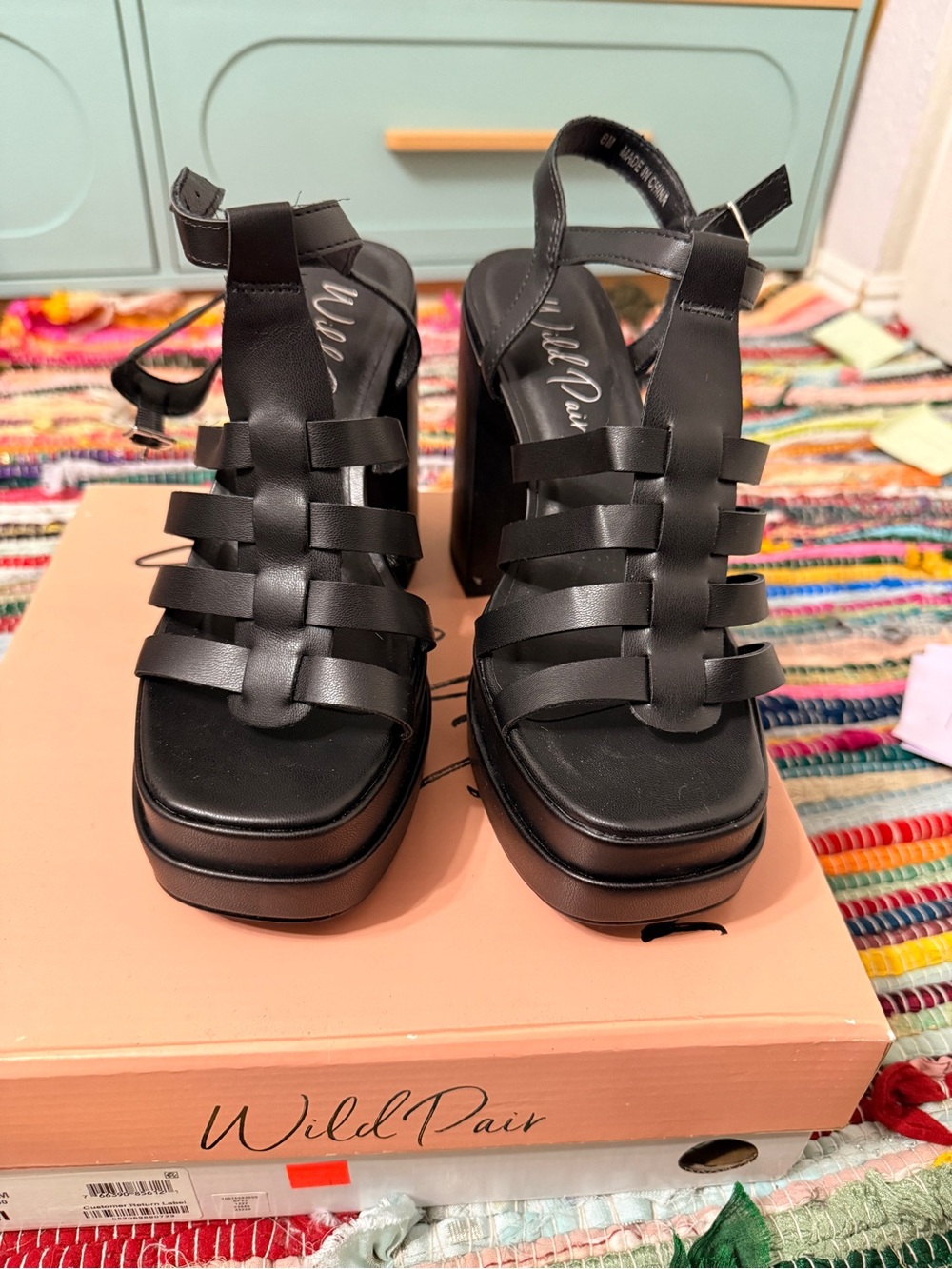 Wild Pair Black Strappy Platform Sandals